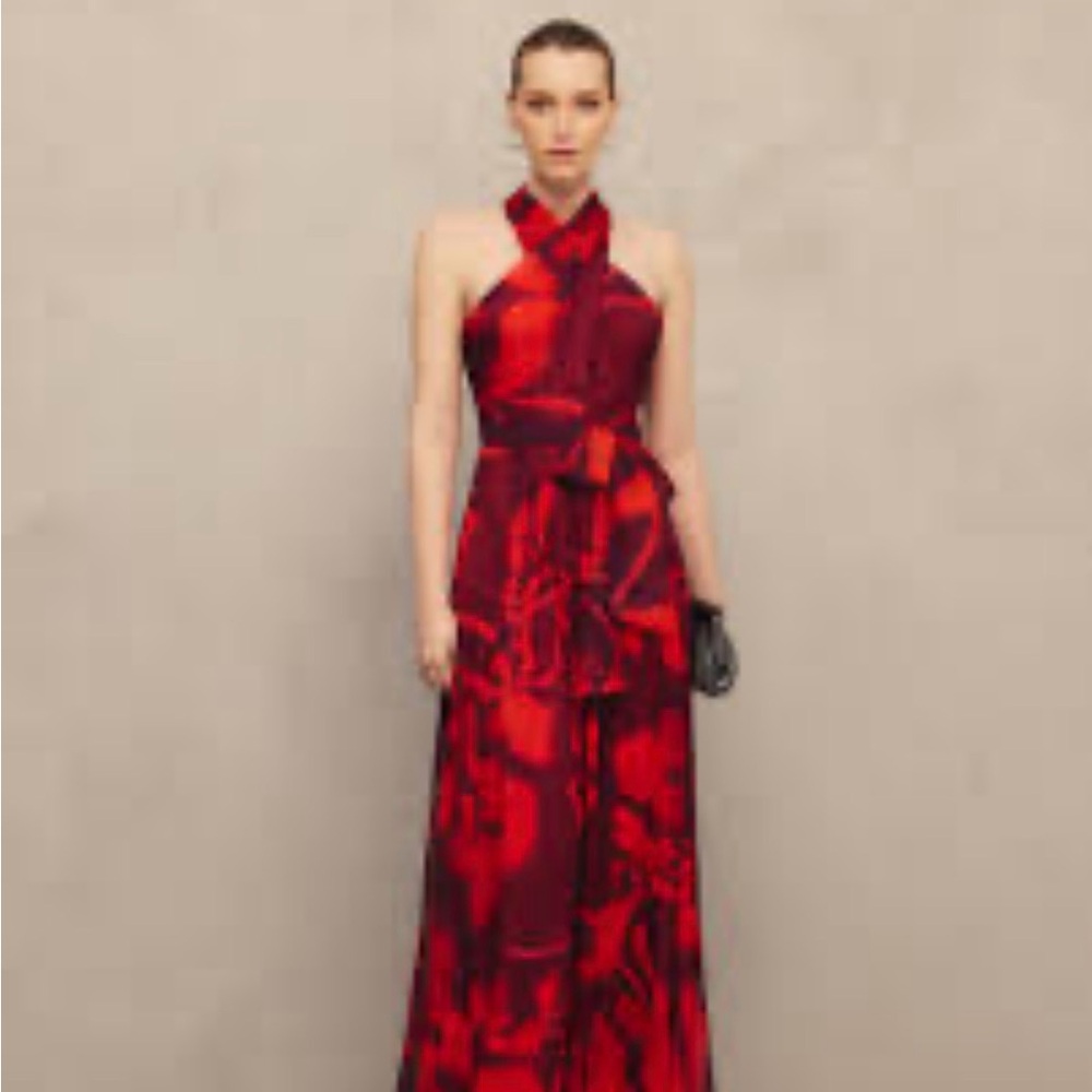 Calvin Klein Red and Dark Red Halter Maxi Dress